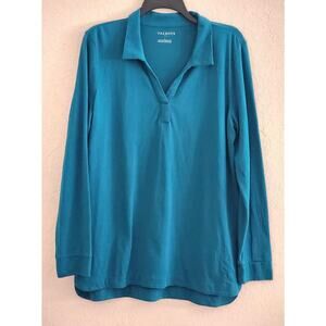 top/Blouse-Talbots-Green Turquoise-Pullover-Long Sleeves-Round Hem-Size Large